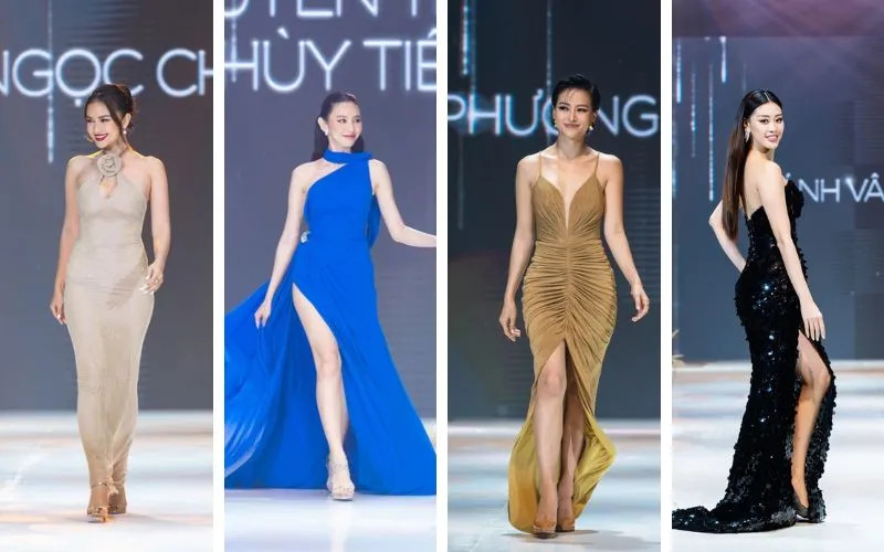 Minh Tú catwalk cùng các người đẹp là học trò catwalk. Trước đó, siêu mẫu hứa hẹn nếu Nguyễn Thúc Thùy Tiên đăng quang Hoa hậu Hòa bình Quốc tế, cô sẽ lấy chồng.