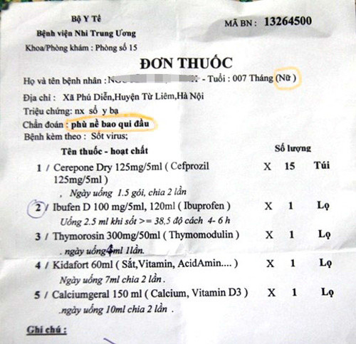 Đơn thuốc của bé gái A