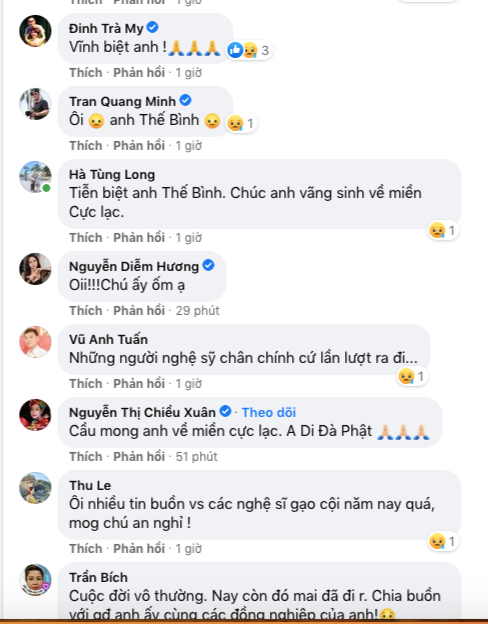 Diễn viên Trà My, Chiều Xuân, Diễm Hương, BTV Quang Minh tiếc thương NSƯT Thế Bình.