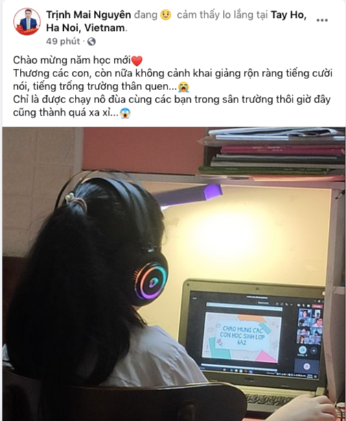 NSƯT Trịnh Mai Nguyên- người đang gây ấn tượng với vai diễn ông Khang trong phim “Hương vị tình thân” chia sẻ: “Chào mừng năm học mới. Thương các con, còn nữa không cảnh khai giảng rộn ràng tiếng cười nói, tiếng trống trường thân quen… Chỉ là được chạy nô đùa cùng các bạn trong sân trường thôi giờ đây cũng thành quá xa xỉ”.