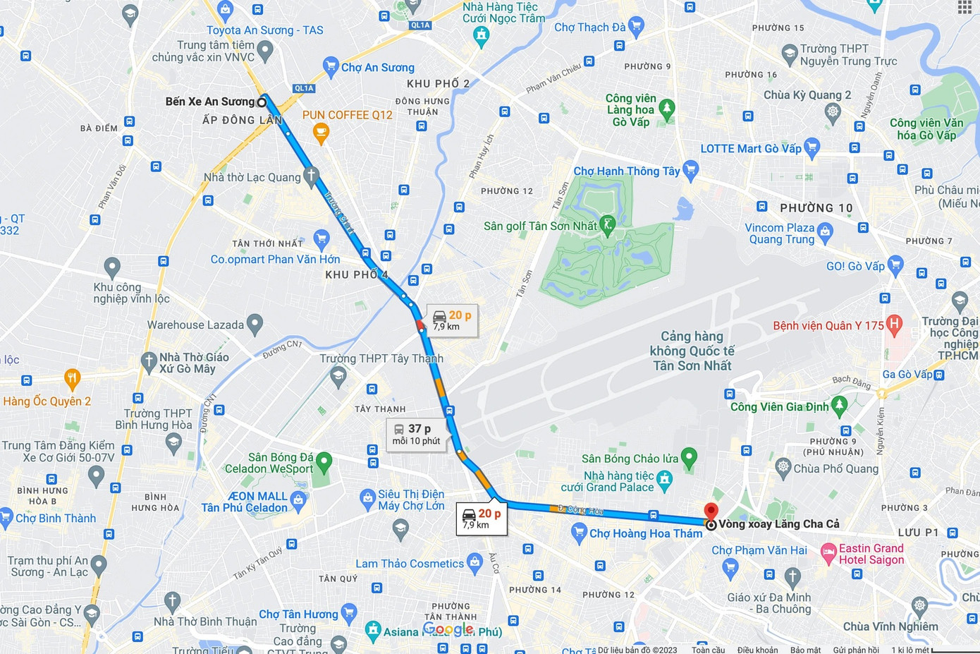 Đường Cộng Hòa đoạn từ khu vực vòng xoay Lăng Cha Cả (quận Tân Bình) đến cầu vượt An Sương (quận 12) (Ảnh: Google Maps).