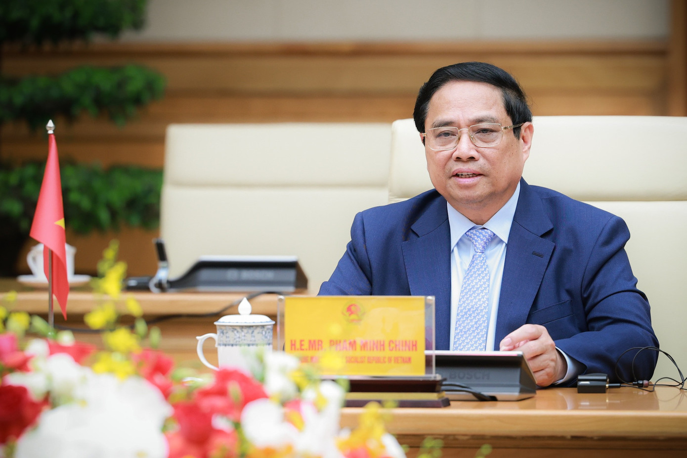 Thủ tướng Phạm Minh Chính tại cuộc tiếp Tổng thống đắc cử Indonesia. (Ảnh: Nhật Minh)