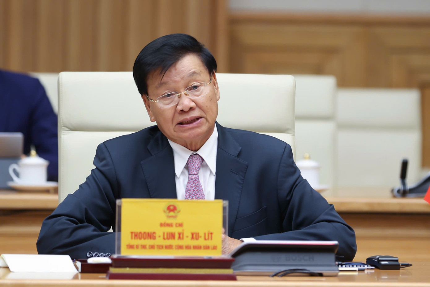 Tổng Bí thư, Chủ tịch nước Thongloun Sisoulith tại cuộc hội kiến. (Ảnh: Nhật Minh) Tổng Bí thư, Chủ tịch nước Thongloun Sisoulith tại cuộc hội kiến. (Ảnh: Nhật Minh)