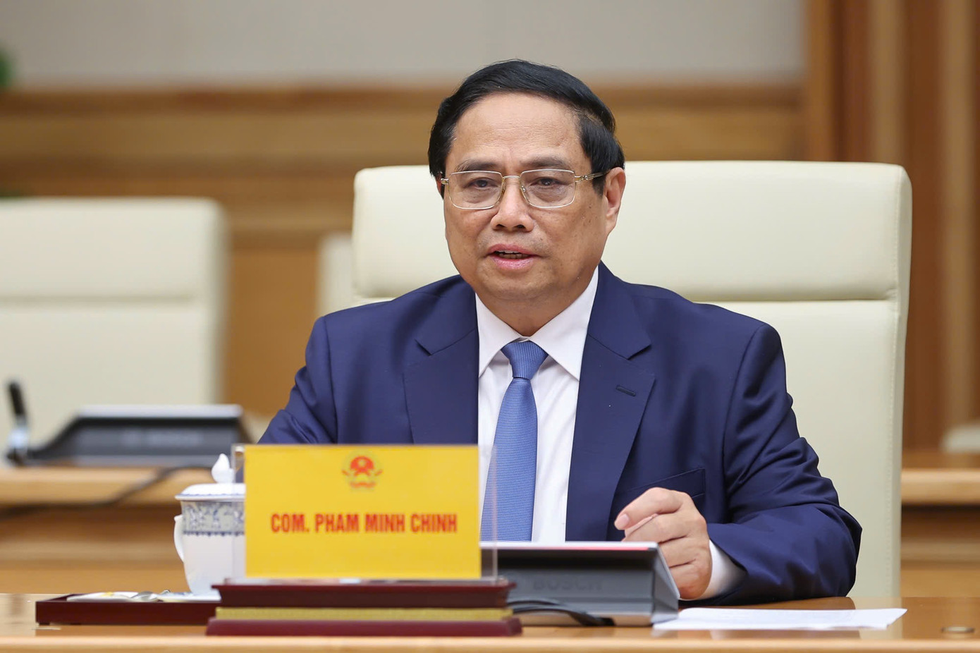 Thủ tướng Phạm Minh Chính tại cuộc hội kiến. (Ảnh: Nhật Minh) Thủ tướng Phạm Minh Chính tại cuộc hội kiến. (Ảnh: Nhật Minh)