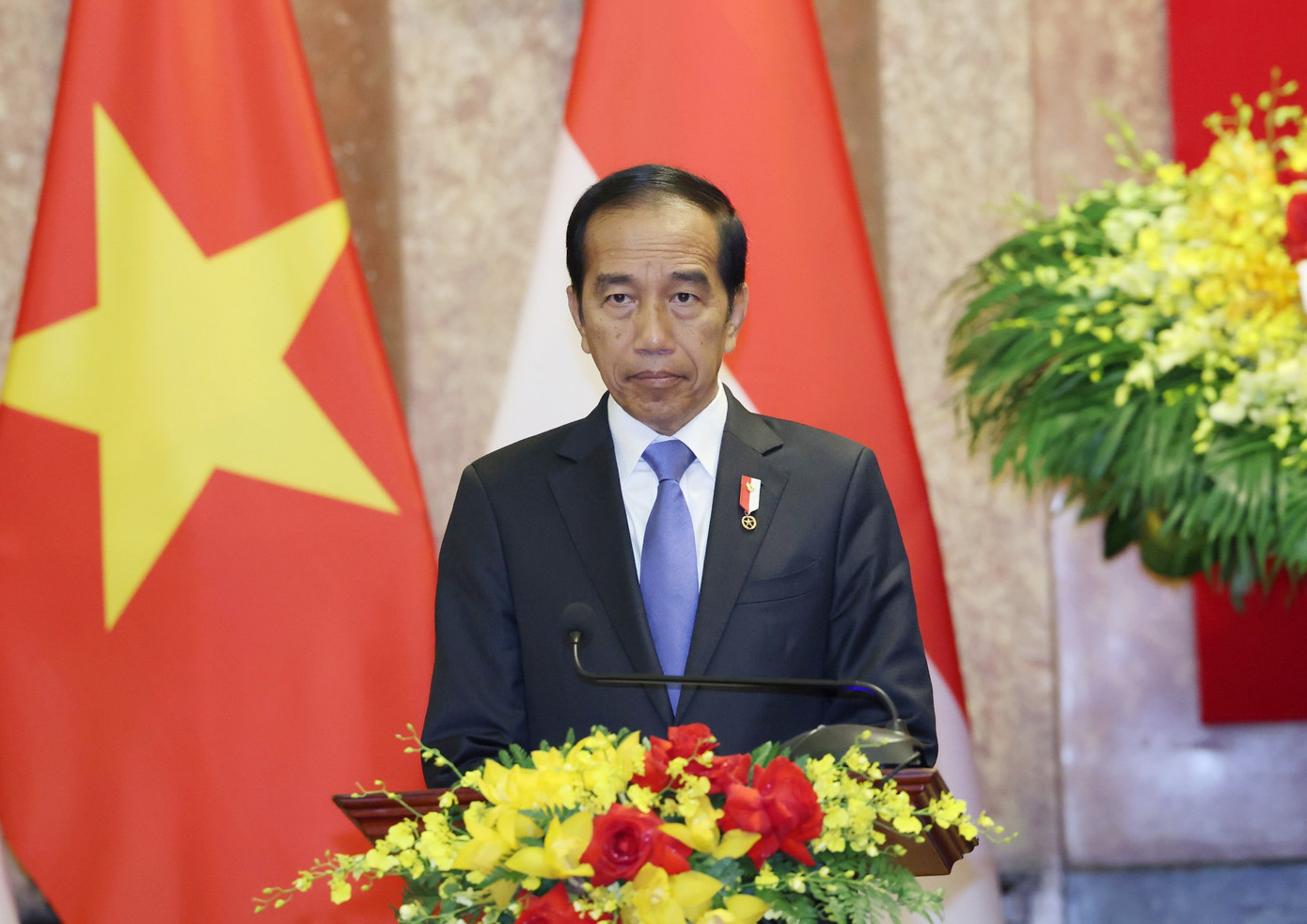 Tổng thống Indonesia Joko Widodo tại cuộc họp báo ngày 12/1. (Ảnh: Như Ý)