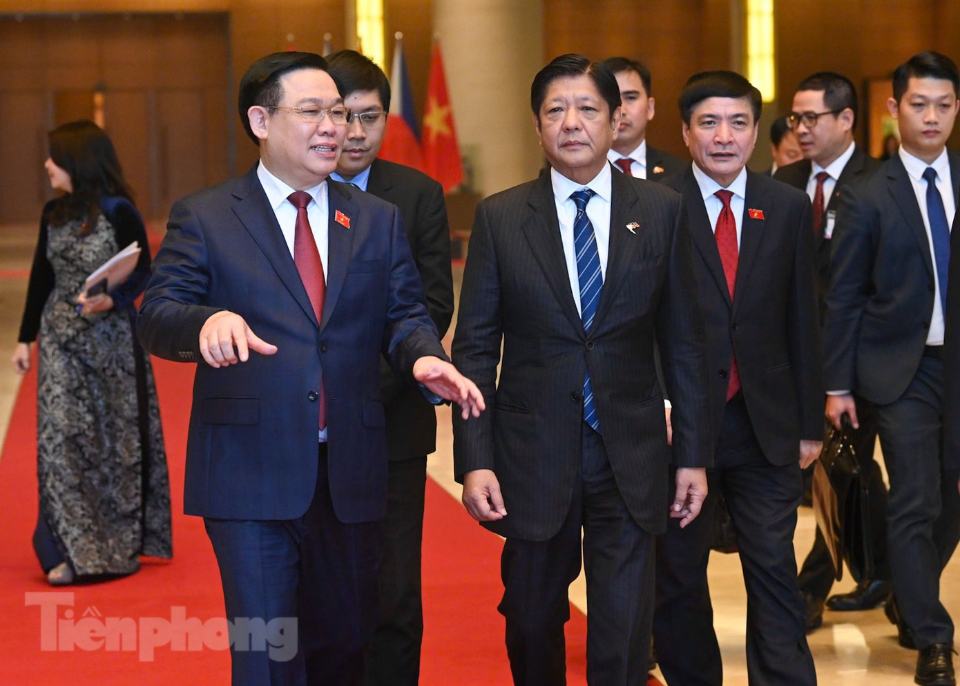 Tổng thống Philippines Ferdinand Marcos Jr và Chủ tịch Quốc hội Vương Đình Huệ trong cuộc gặp ngày 30/1. (Ảnh: Nhật Minh)