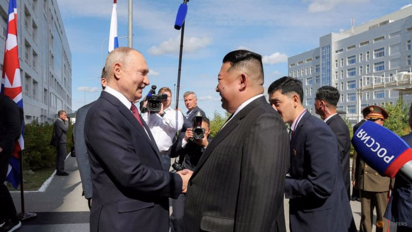 Chủ tịch Triều Tiên Kim Jong Un gặp Tổng thống Nga Vladimir Putin tại Trung tâm vũ trụ Vostochny ở tỉnh Amur thuộc vùng Viễn Đông, Nga, ngày 13/9/2023. (Ảnh: KCNA) Chủ tịch Triều Tiên Kim Jong Un gặp Tổng thống Nga Vladimir Putin tại Trung tâm vũ trụ Vostochny ở tỉnh Amur thuộc vùng Viễn Đông, Nga, ngày 13/9/2023. (Ảnh: KCNA)