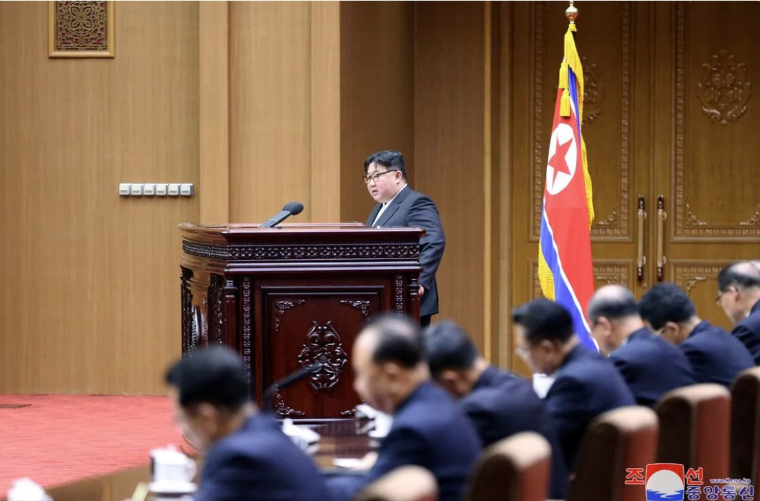 Ông Kim Jong Un phát biểu trước Quốc hội Triều Tiên ngày 15/1. (Ảnh: KCNA)