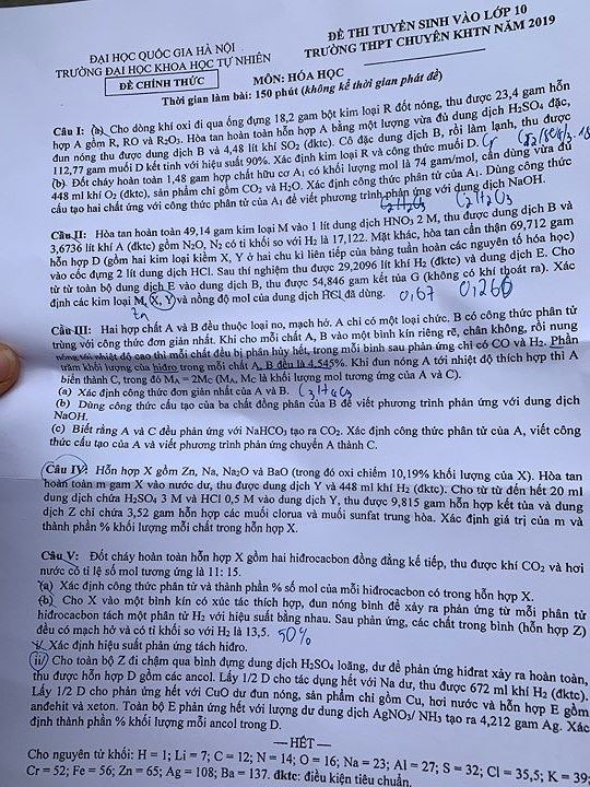 Đề thi Hóa vào chuyên Khoa học tự nhiên: 2/5 câu đòi hỏi học sinh có tư duy cao ảnh 1