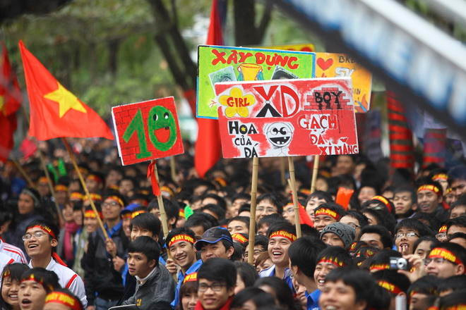 Những khẩu hiệu đậm chất sinh viên của Trường ĐH Xây dựng. Ảnh: Nguyễn Khánh