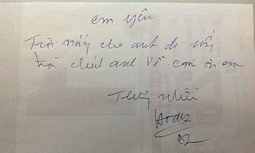 Em yêu, trời nắng cho anh đi uống trà chút anh về. Cảm ơn em. Thương nhiều