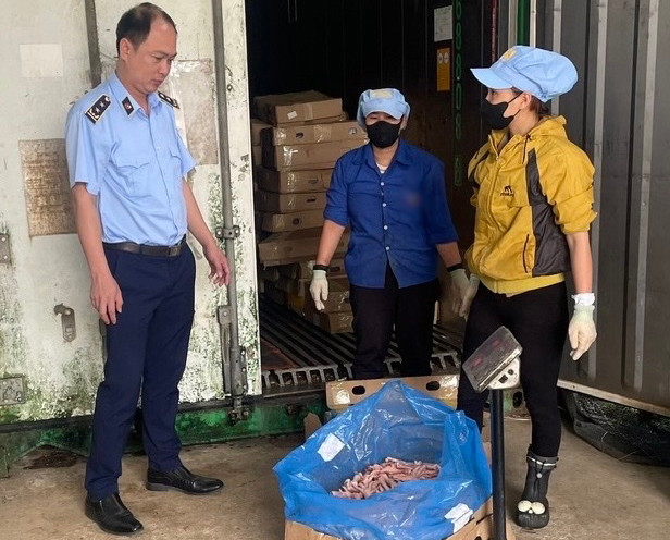 Lực lượng QLTT tỉnh Phú Thọ phát hiện 370 kg chân gà đông lạnh không có nguồn gốc xuất xứ. Lực lượng QLTT tỉnh Phú Thọ phát hiện 370 kg chân gà đông lạnh không có nguồn gốc xuất xứ.