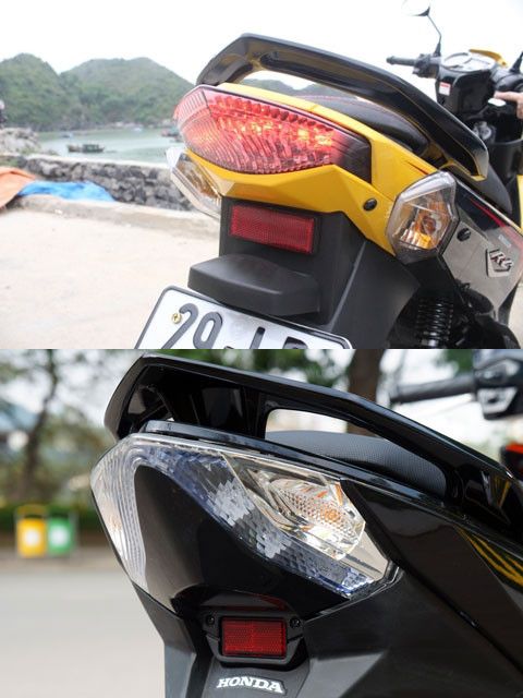 Đuôi Nouvo SX và đuôi Air Blade 125 (dưới)