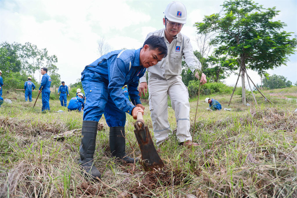 Ông Nguyễn Huy Du - Phó Chánh Văn phòng (mũ trắng) cùng NLĐ trồng cây. Ông Nguyễn Huy Du - Phó Chánh Văn phòng (mũ trắng) cùng NLĐ trồng cây.