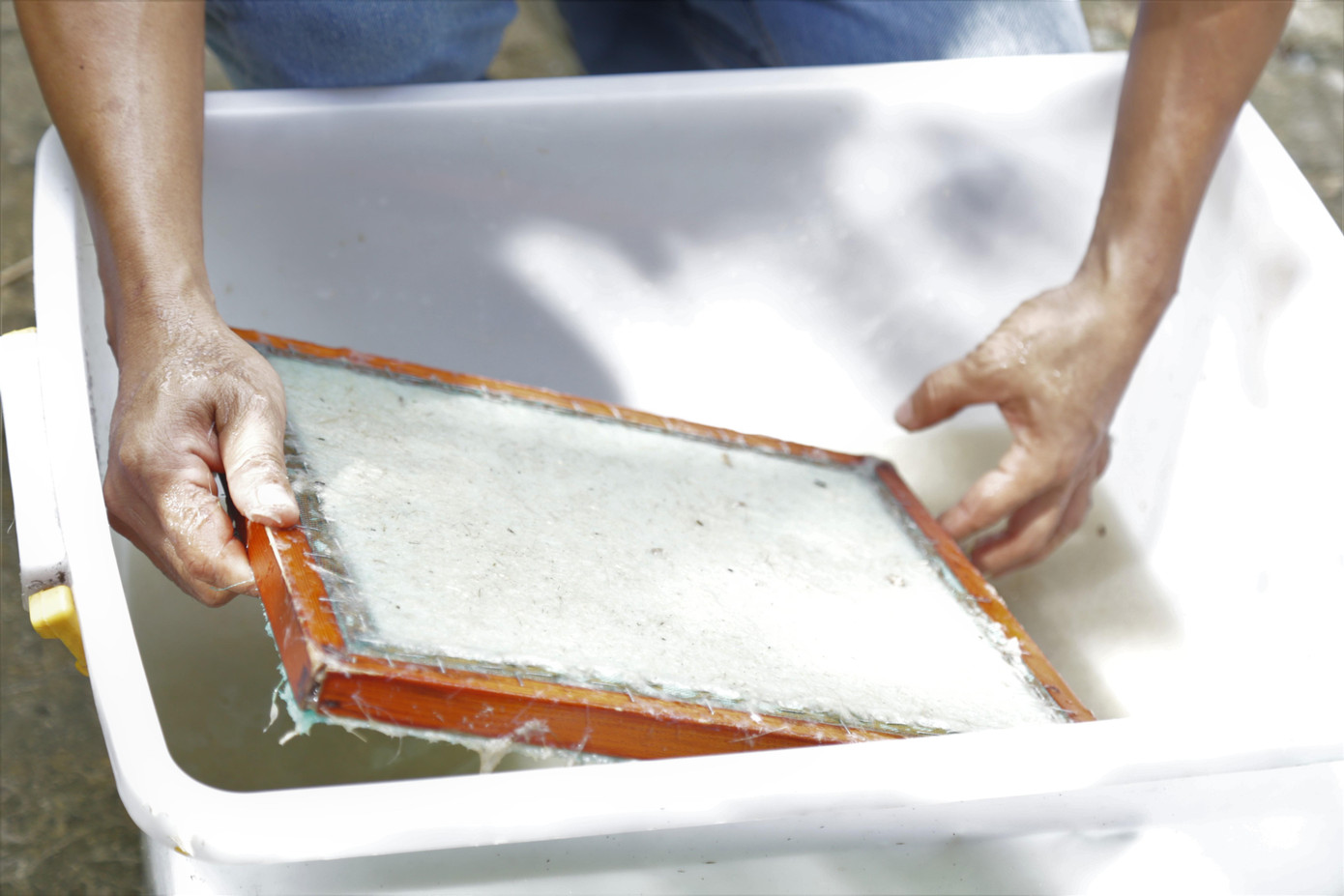 Đối với phân voi sau khi được thu lại sẽ được rửa qua nhiều lần nước sạch, sau khi lọc sạch, phần xơ đem luộc ở 200 độ C trong hai tiếng để loại bỏ vi khuẩn, mùi hôi. Xơ sạch sẽ được mang phơi nắng, trong điều kiện nắng to thì chỉ cần phơi một ngày là xong. Xơ sau khi thu xong sẽ được mang đi xay nhuyễn thành bột xơ. Bột xơ phân sau đó được hòa trộn với bột giấy, bột năng (tỷ lệ bột giấy, bột năng bằng 1/3 bột xơ từ phân voi) tạo thành hỗn hợp nước se giấy làm từ phân voi. Đối với phân voi sau khi được thu lại sẽ được rửa qua nhiều lần nước sạch, sau khi lọc sạch, phần xơ đem luộc ở 200 độ C trong hai tiếng để loại bỏ vi khuẩn, mùi hôi. Xơ sạch sẽ được mang phơi nắng, trong điều kiện nắng to thì chỉ cần phơi một ngày là xong. Xơ sau khi thu xong sẽ được mang đi xay nhuyễn thành bột xơ. Bột xơ phân sau đó được hòa trộn với bột giấy, bột năng (tỷ lệ bột giấy, bột năng bằng 1/3 bột xơ từ phân voi) tạo thành hỗn hợp nước se giấy làm từ phân voi.