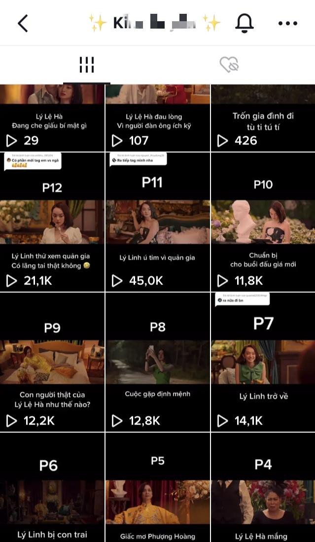 Một phân đoạn Gái Già Lắm Chiêu V bị cắt thành nhiều video nhỏ dài 3 phút đăng liền kề.