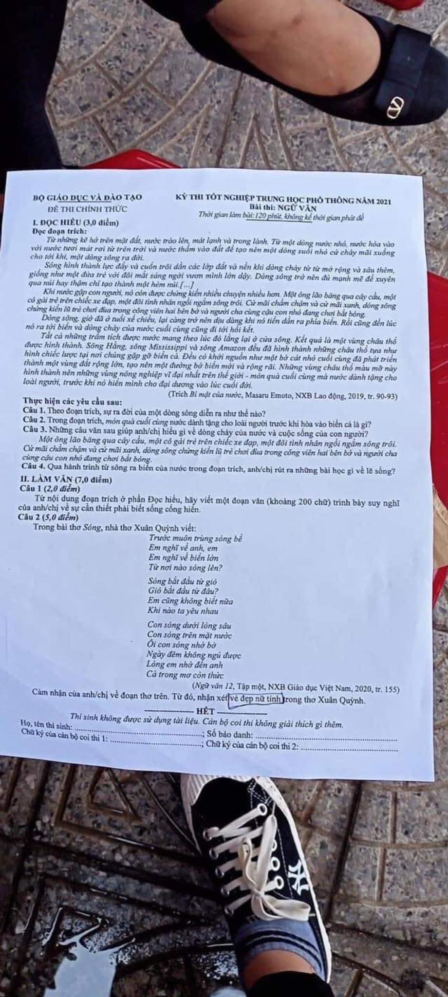 Đề thi chính thức môn Văn kỳ thi Tốt nghiệp THPT 2021 đợt 1.