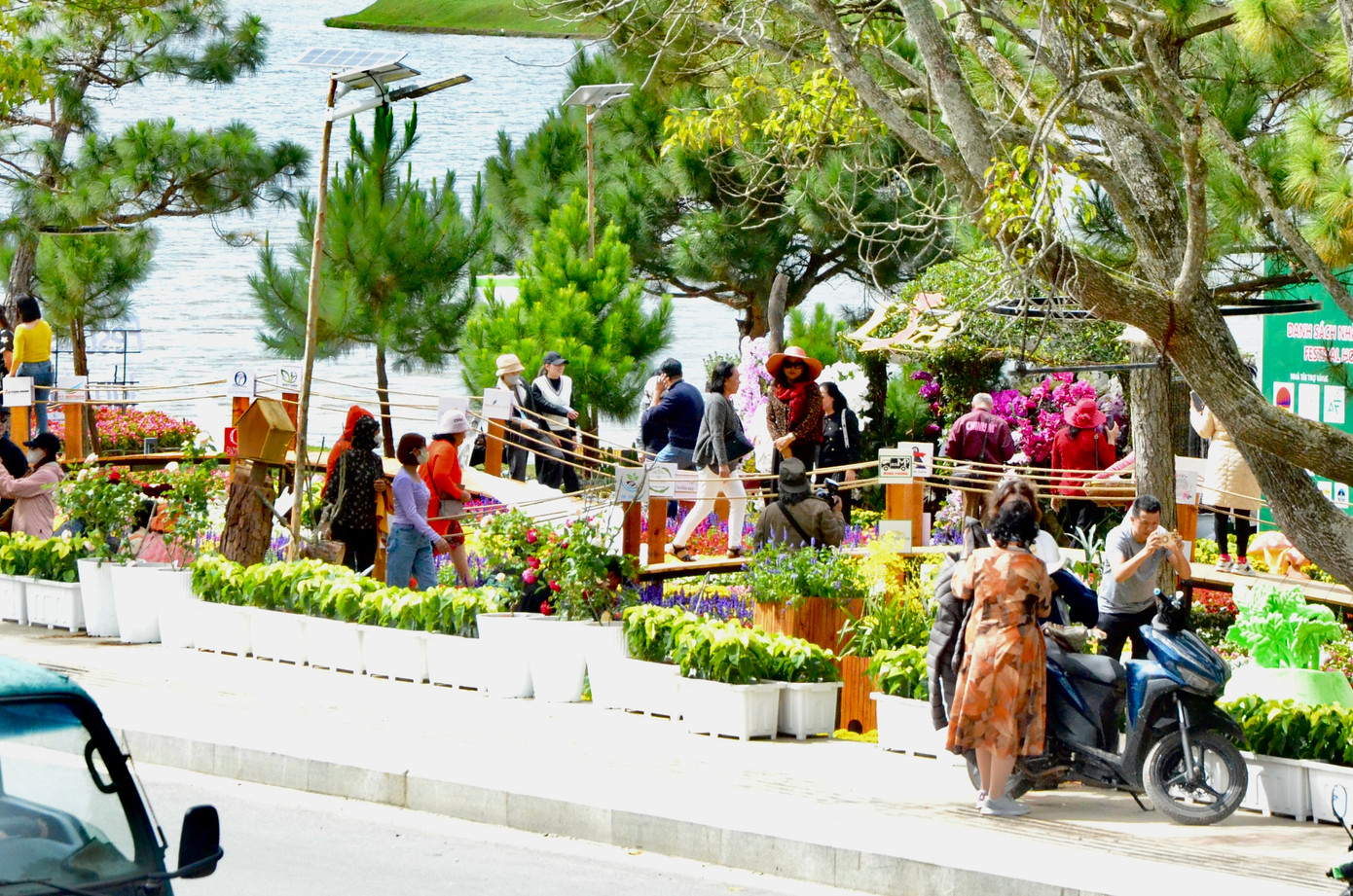 Tiểu cảnh công viên Hồ Xuân Hương (khu vực đối diện Chùa Quán Thế Âm) thu hút đông đảo du khách đến check-in.