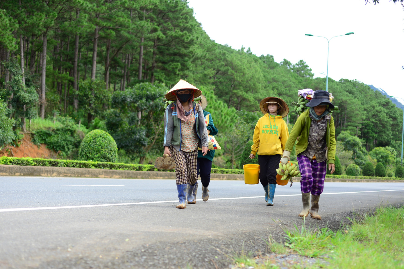 Người dân băng qua cao tốc để đi làm vườn phía bên kia đường.