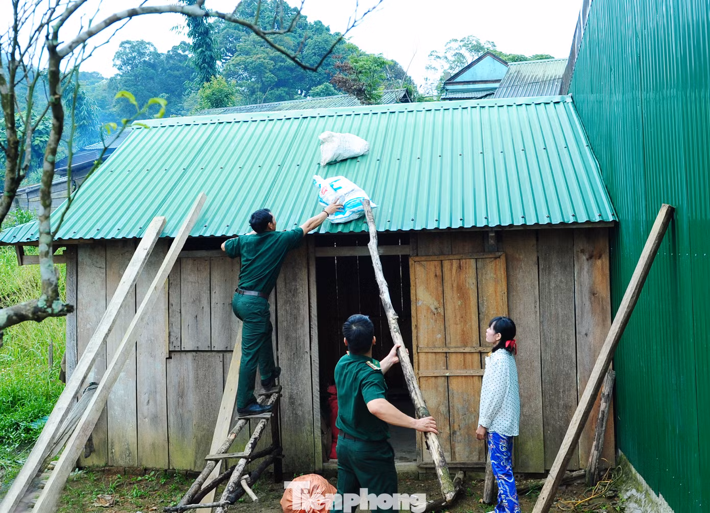 Giúp dân chằng chống nhà cửa trước mùa mưa gió.