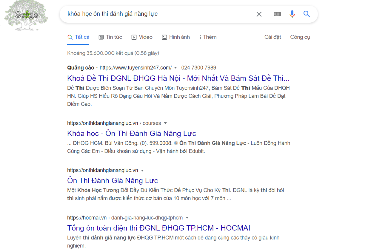 Khi tìm kiếm trên Google, rất nhiều trang web về khóa học ôn thi Đánh giá Năng lực xuất hiện. Khi tìm kiếm trên Google, rất nhiều trang web về khóa học ôn thi Đánh giá Năng lực xuất hiện.