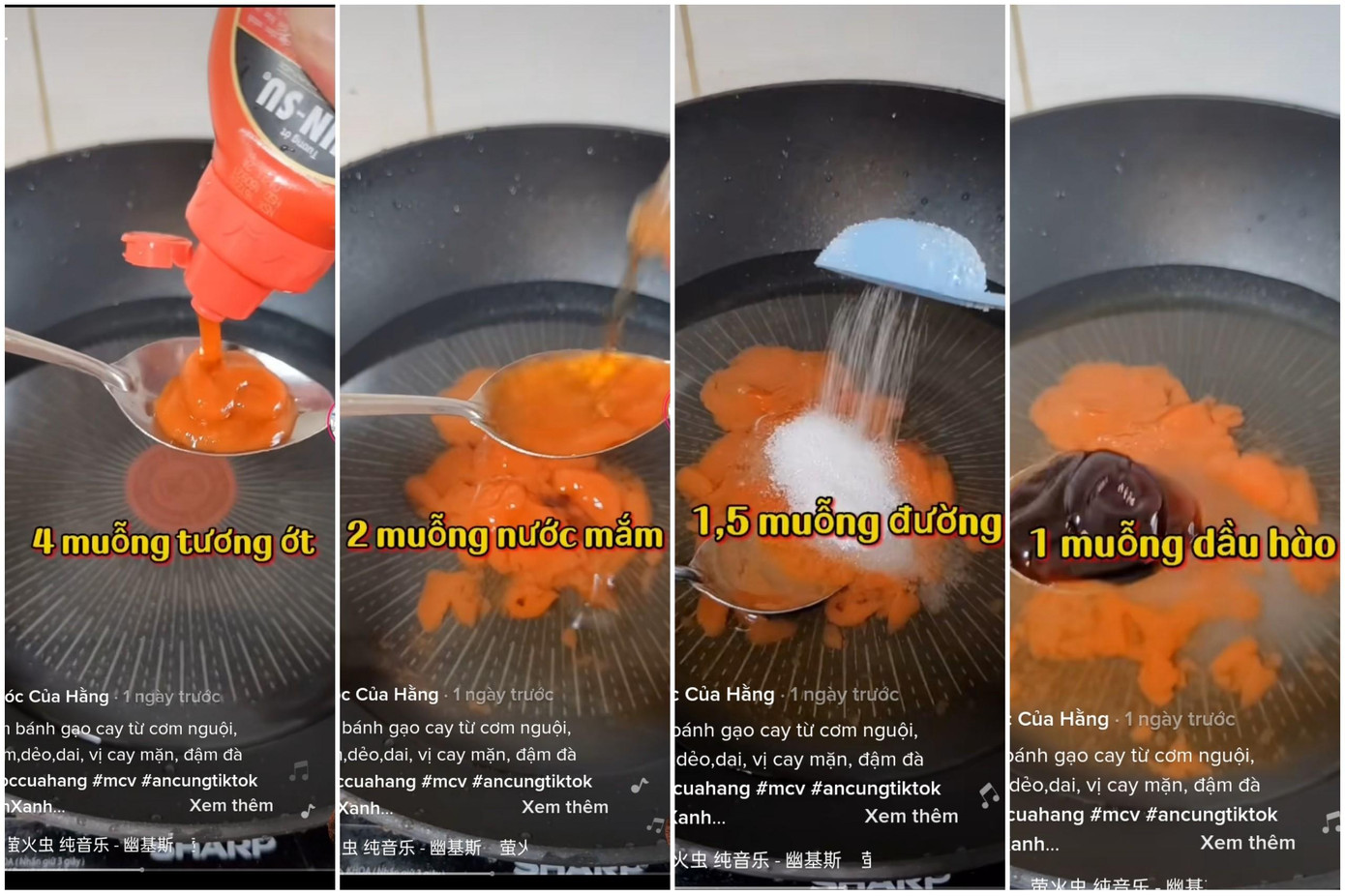 Bước 4: Sau khi đã luộc bánh gạo, ta vớt ra để nguội. Dùng 1 nồi khác thêm 1,5L nước lọc, 4 muỗng tương ớt, 3 muỗng nước mắm, 1,5 muỗng đường và 1 muỗng dầu hào vào khấy đều để làm nước sốt. Bước 4: Sau khi đã luộc bánh gạo, ta vớt ra để nguội. Dùng 1 nồi khác thêm 1,5L nước lọc, 4 muỗng tương ớt, 3 muỗng nước mắm, 1,5 muỗng đường và 1 muỗng dầu hào vào khấy đều để làm nước sốt.