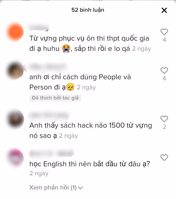 Những bình luận xin "tip" học tiếng Anh.