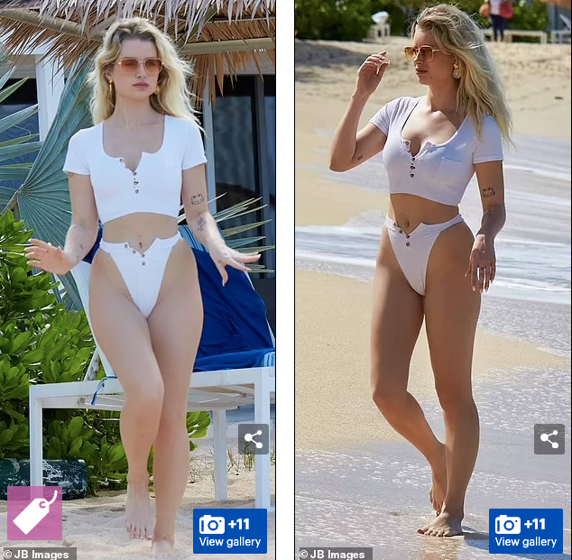 Chiếc quần bơi xẻ hông cao vút càng tôn đường cong thể hình nóng bỏng của em gái siêu mẫu huyền thoại Kate Moss.