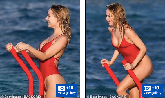 Kimberley Garner mặc áo tắm do chính mình thiết kế. Cô ra mắt thương hiệu đồ bơi mang tên mình là Kimberley London từ năm 2013 và luôn làm mẫu cho chính các sản phẩm của mình.