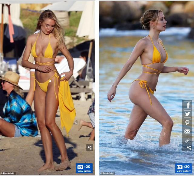 Nàng mẫu, nhà thiết kế người Anh khiến người hâm mộ không khỏi trầm trồ với body cực nóng bỏng trong bộ áo tắm 2 mảnh màu vàng rực rỡ.