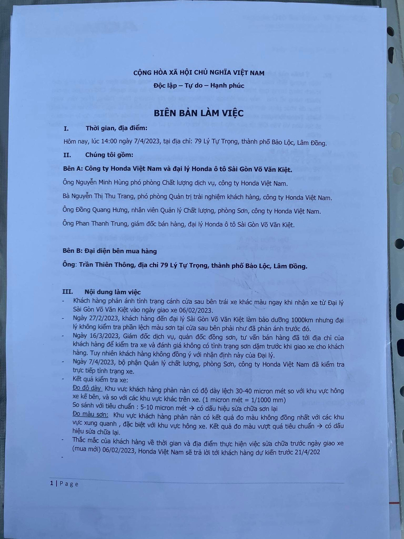 Báo cáo của Honda vào ngày 7/4.