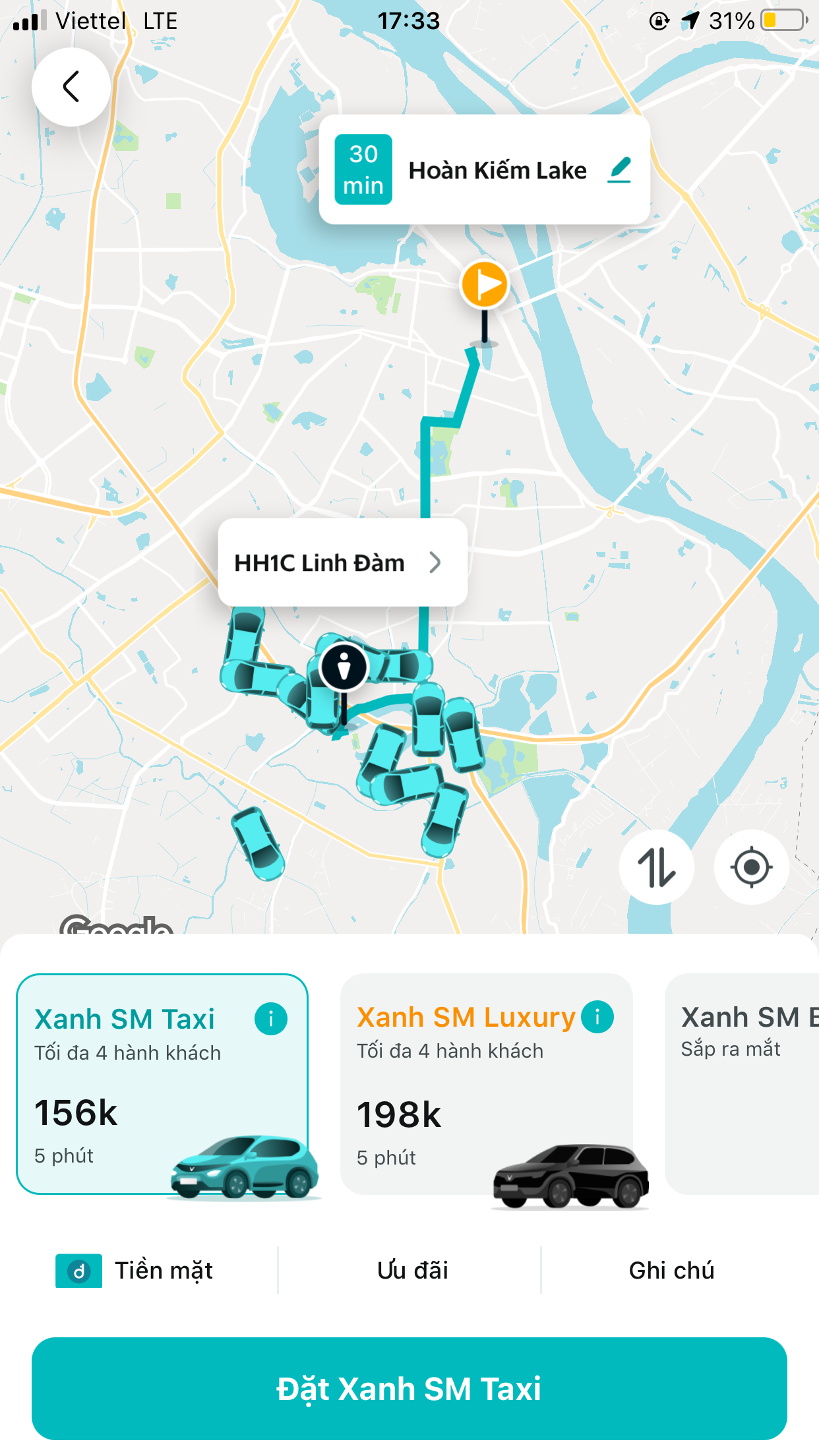 Giao diện ứng dụng Xanh SM. Giao diện ứng dụng Xanh SM.