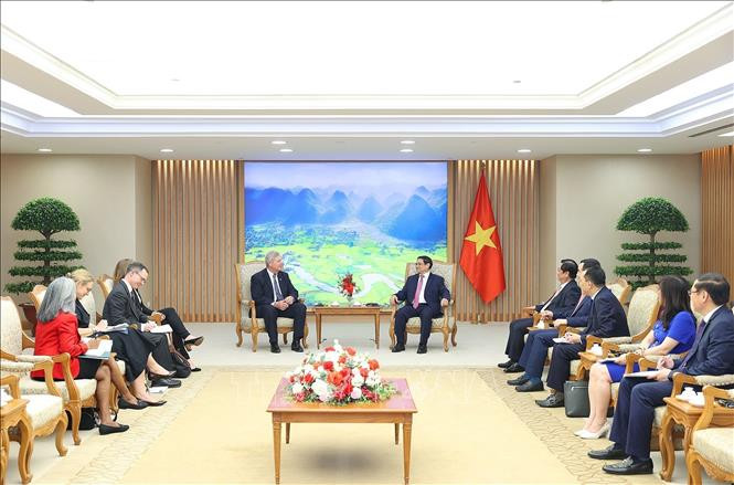 Thủ tướng Phạm Minh Chính tiếp Bộ trưởng Nông nghiệp Hoa Kỳ Thomas Vilsack. (Ảnh: Dương Giang/TTXVN) Thủ tướng Phạm Minh Chính tiếp Bộ trưởng Nông nghiệp Hoa Kỳ Thomas Vilsack. (Ảnh: Dương Giang/TTXVN)
