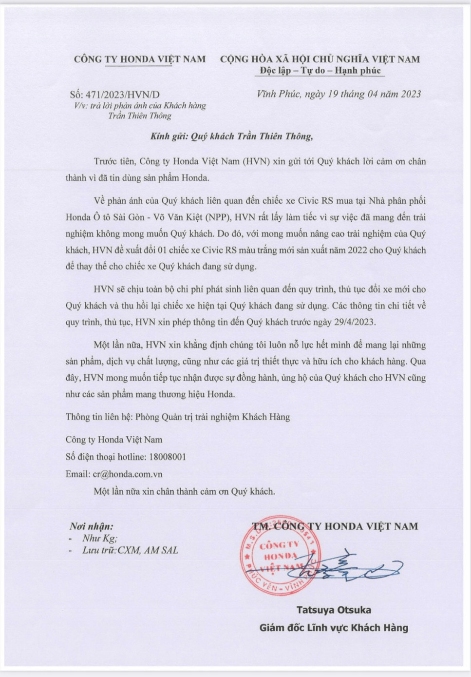 Đề xuất đổi xe mới của Honda Việt Nam.