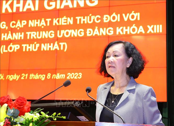 Đồng chí Trương Thị Mai phát biểu chỉ đạo và khai giảng lớp học. Ảnh: Văn Điệp/TTXVN. Đồng chí Trương Thị Mai phát biểu chỉ đạo và khai giảng lớp học. Ảnh: Văn Điệp/TTXVN.