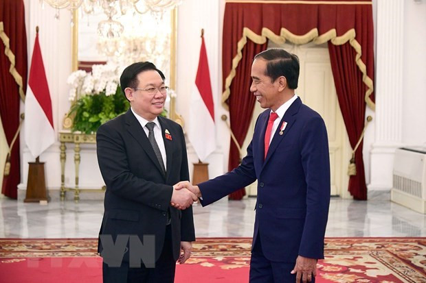 Chủ tịch Quốc hội Vương Đình Huệ hội kiến với Tổng thống Indonesia Joko Widodo. (Nguồn: TTXVN).