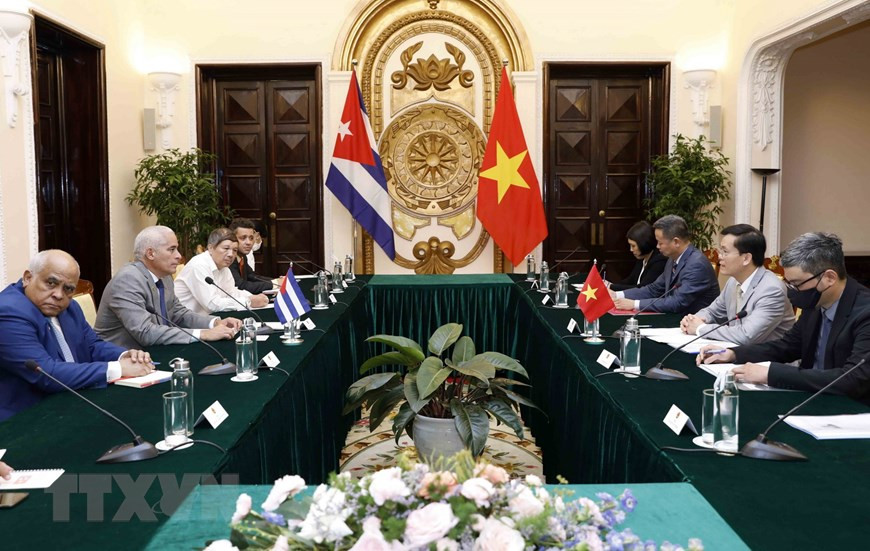 Thứ trưởng Bộ Ngoại giao Việt Nam Hà Kim Ngọc và Thứ trưởng Thứ nhất Bộ Ngoại giao Cuba Gerardo Penalver Portal đồng chủ trì Phiên tham khảo Chính trị cấp Thứ trưởng Ngoại giao Việt Nam-Cuba lần thứ VII. (Ảnh: An Đăng /TTXVN).