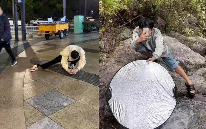 Sinh viên được thuê để chụp ảnh bằng điện thoại - việc họ thường làm tốt (Ảnh: Weibo).