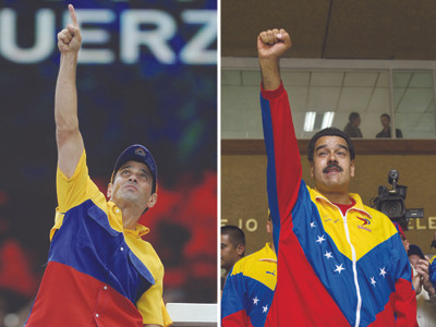 2 ứng viên Henrique Capriles (trái) và Nicolas Maduro