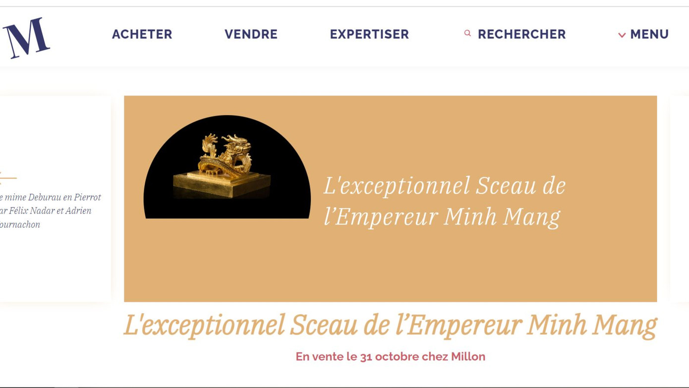 Ấn vàng Hoàng đế chi bảo vẫn nằm trong danh sách đấu giá ngày 31/10. Ảnh: CMH.