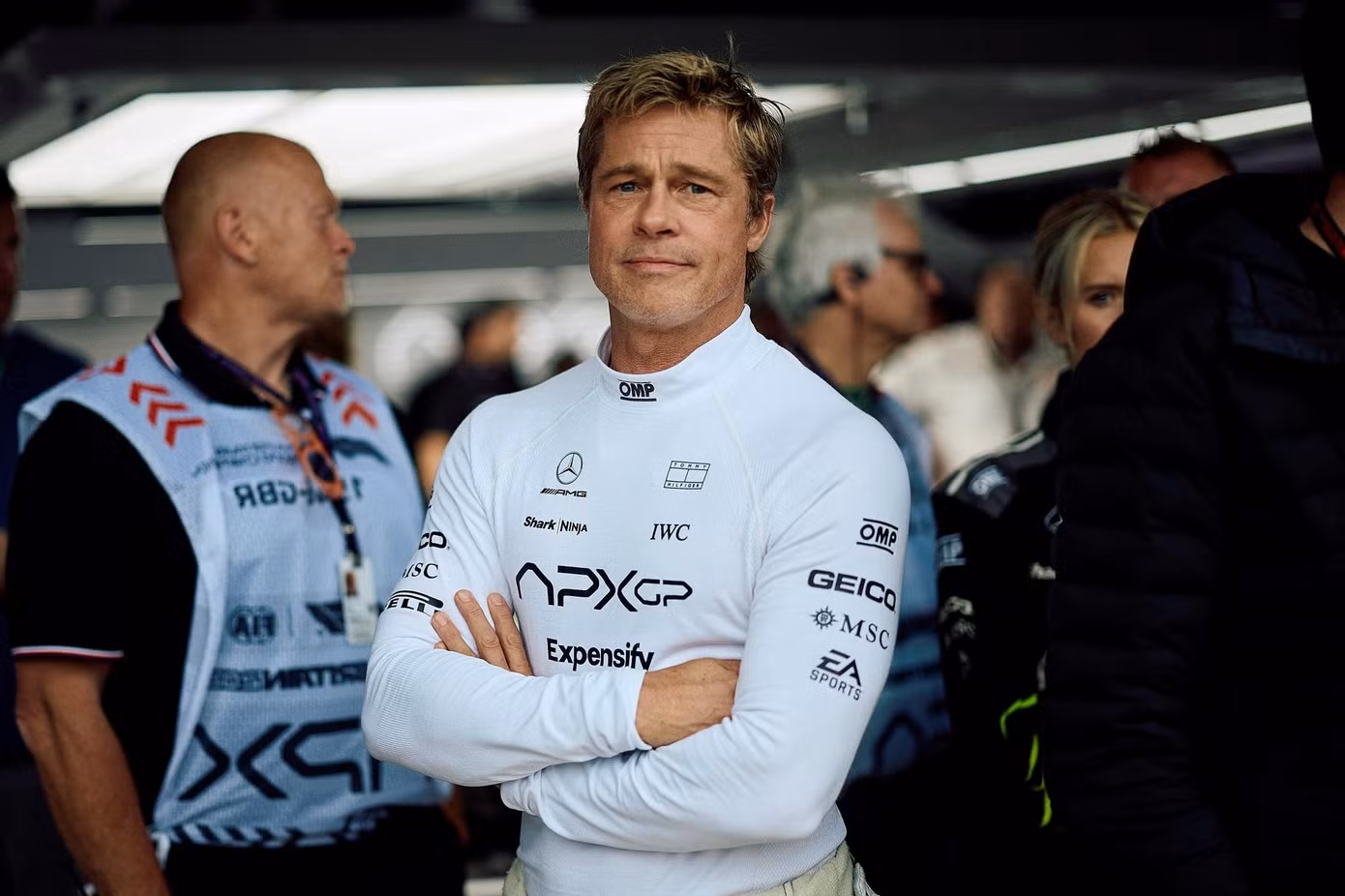 Tạo hình của Brad Pitt trong phim F1. Ảnh: Getty Images.