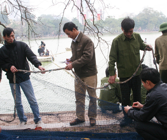 Phải cắt bớt một số cục chì ở lưới để tránh bị chìm sâu xuống bùn Ảnh: X.T