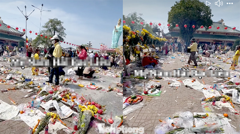 Hình ảnh đồ thờ cúng khắp mặt sân tại chùa Quan âm Phật đài (Mẹ Nam Hải) ở TP. Bạc Liêu (Ảnh cắt từ clip). Hình ảnh đồ thờ cúng khắp mặt sân tại chùa Quan âm Phật đài (Mẹ Nam Hải) ở TP. Bạc Liêu (Ảnh cắt từ clip).