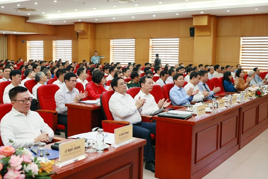 Thủ tướng Phạm Minh Chính và các đại biểu tham dự buổi làm việc với Hội Nhà báo Việt Nam. (Ảnh: Dương Giang/TTXVN) Thủ tướng Phạm Minh Chính và các đại biểu tham dự buổi làm việc với Hội Nhà báo Việt Nam. (Ảnh: Dương Giang/TTXVN)