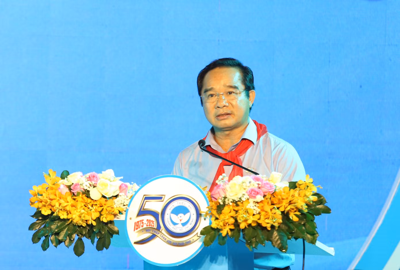 Chủ tịch UBND TPHCM Nguyễn Văn Được phát biểu ghi nhận thành quả và những đóng góp của Nhà Thiếu nhi TPHCM.