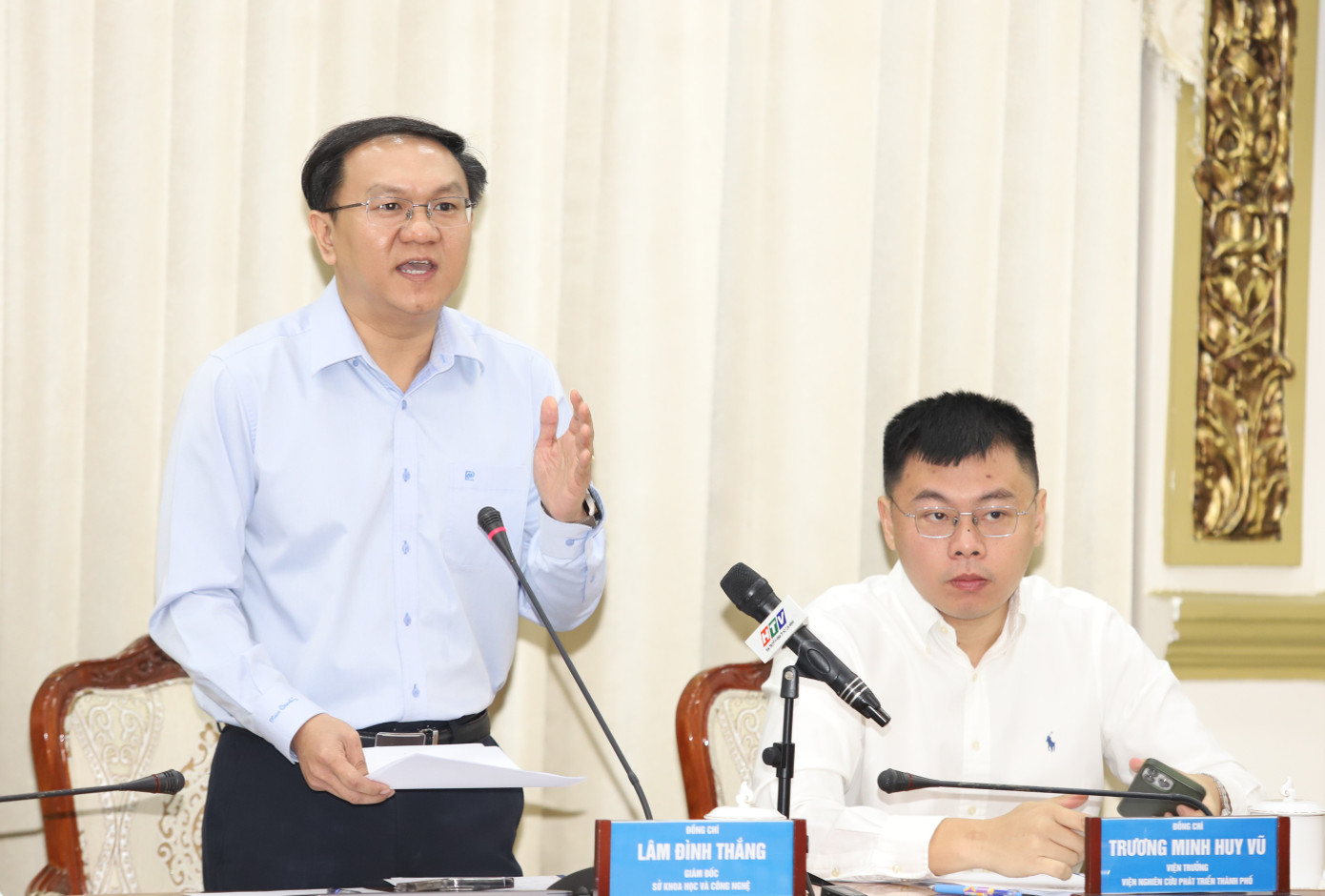 Giám đốc Sở KH&CN Lâm Đình Thắng thông tin định hướng phát triển Trung tâm công nghệ cao đa mục tiêu tại TPHCM. Ảnh: Ngô Tùng Giám đốc Sở KH&CN Lâm Đình Thắng thông tin định hướng phát triển Trung tâm công nghệ cao đa mục tiêu tại TPHCM. Ảnh: Ngô Tùng