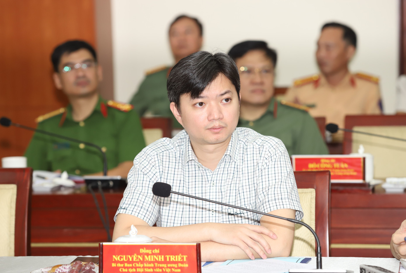 Anh Nguyễn Minh Triết, Bí thư Trung ương Đoàn, Chủ tịch Trung ương Hội Sinh viên Việt Nam cùng dự buổi làm việc. Ảnh: Ngô Tùng