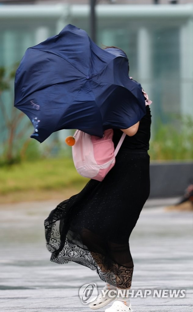 Gió lớn ở Busan. Ảnh: Yonhap Gió lớn ở Busan. Ảnh: Yonhap