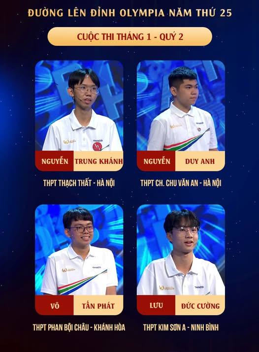 4 chàng trai xuất sắc nhất tháng đã lộ diện. Nguồn: Fanpage Đường Lên Đỉnh Olympia