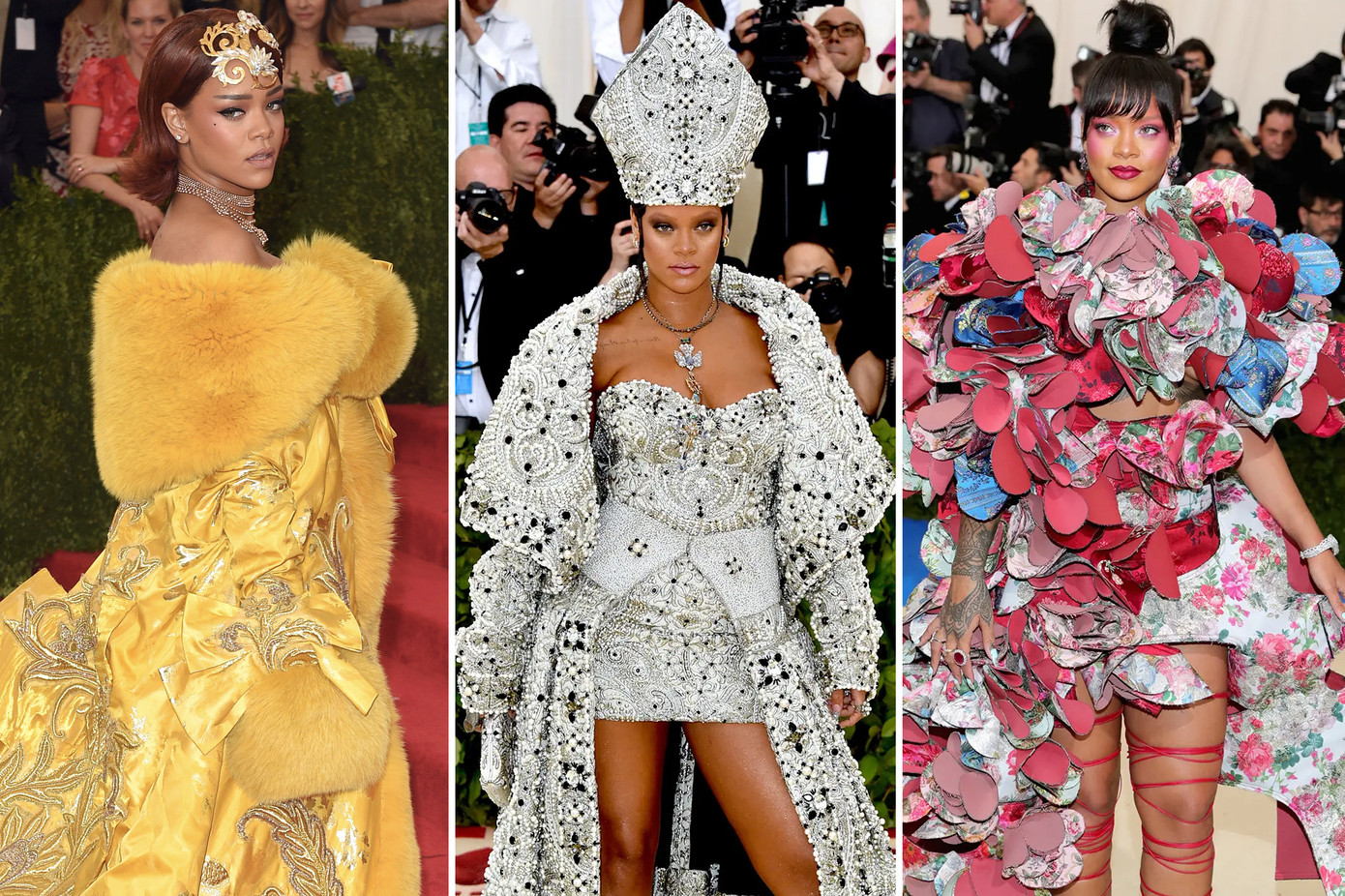 Rihanna luôn khiến giới mộ điệu tấm tắc trước những bộ trang phục tại Met Gala.